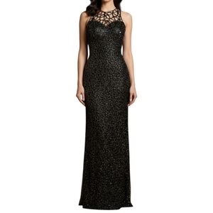 Sz 8 Brown Sequin Open Back gown Long beaded gown Y2K Vintage SCALA